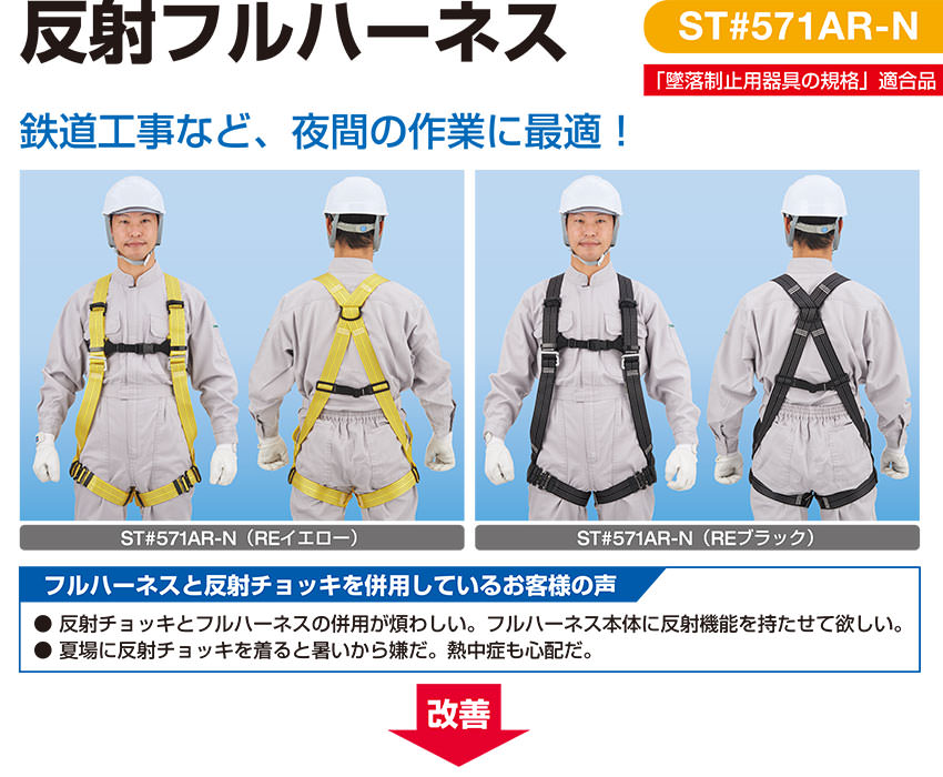 反射フルハーネス ST#571AR 匠II(反射) 胴ベルトなし(N)/1丁掛け 巻取式ランヤード(第1種)(5701-SQG)【新規格対応】
