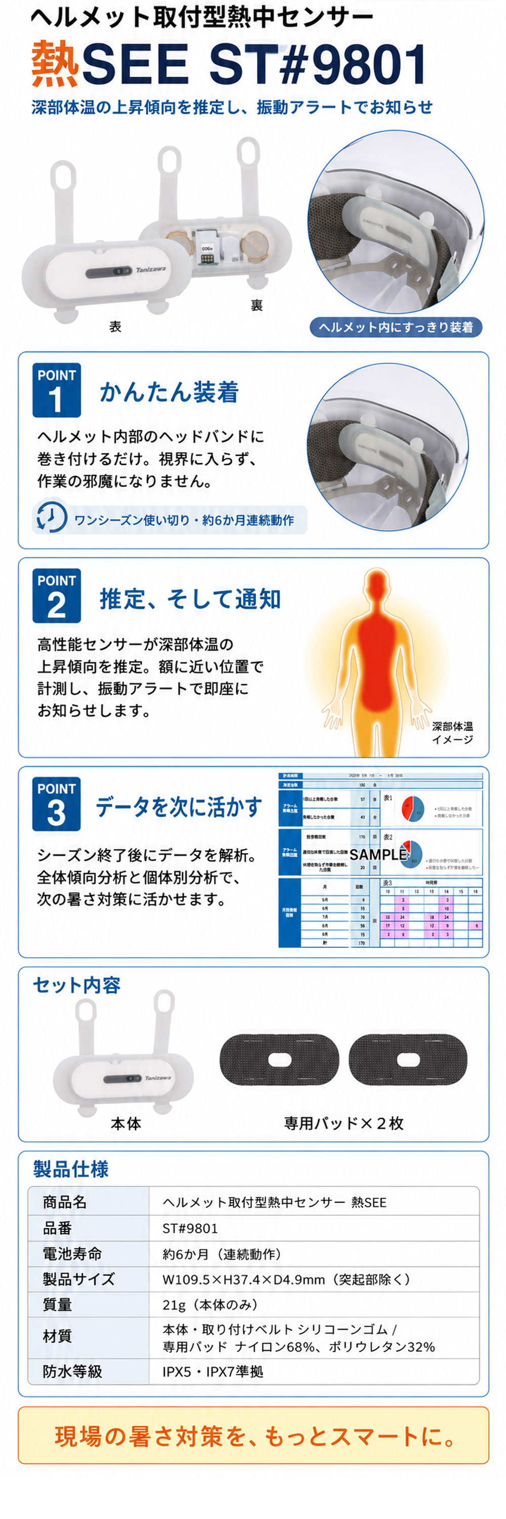ヘルメット取付型熱中センサー 熱SEE(ネッシー)