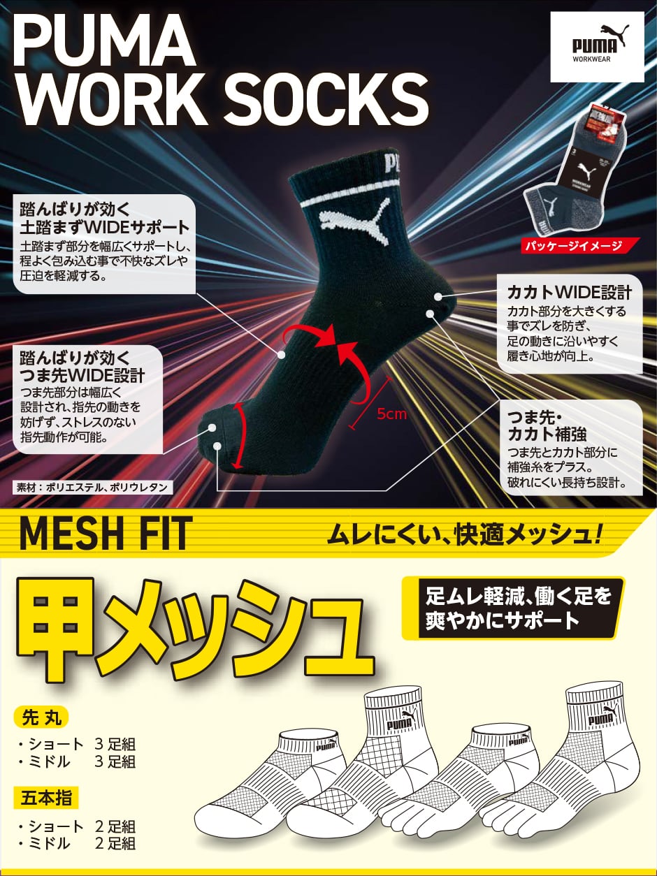PUMA WORK SOCKS MESH FIT 先丸
