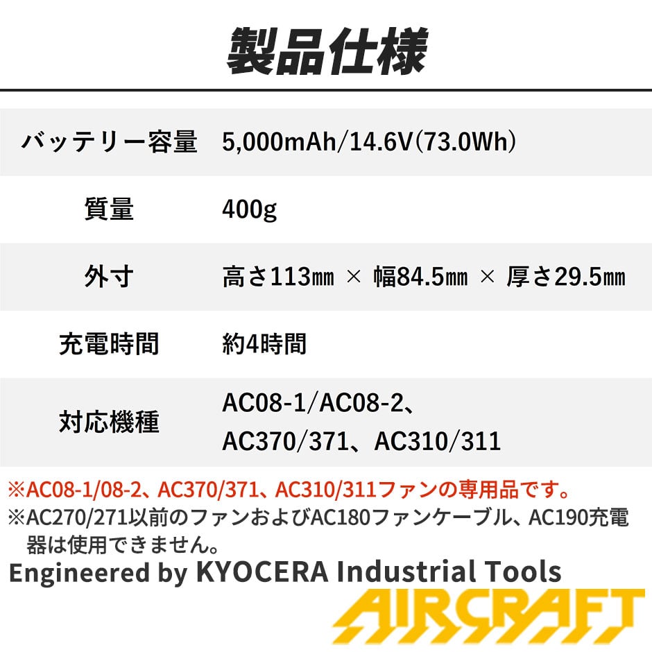 バートル エアークラフト 2024年モデル カラーファン バッテリーセット AC08 AC08-2