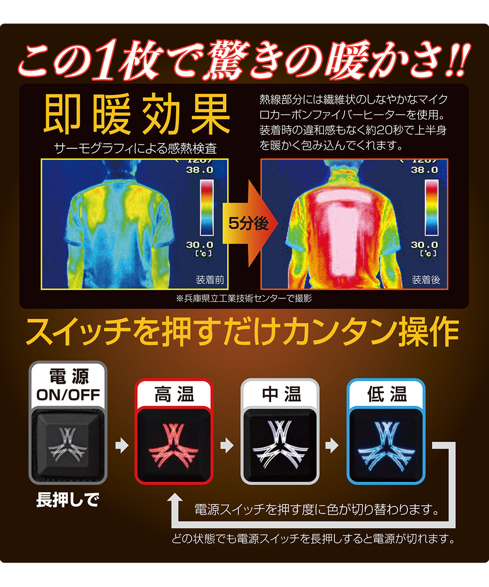 APEX WIN シングルスイッチヒートインナーベスト バッテリーセット