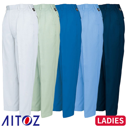 AZ-6363 レディースシャーリングパンツ（2タック）