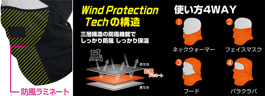 防風バラクラバフェイスマスク(裏起毛) ヘルメット対応SkinType
