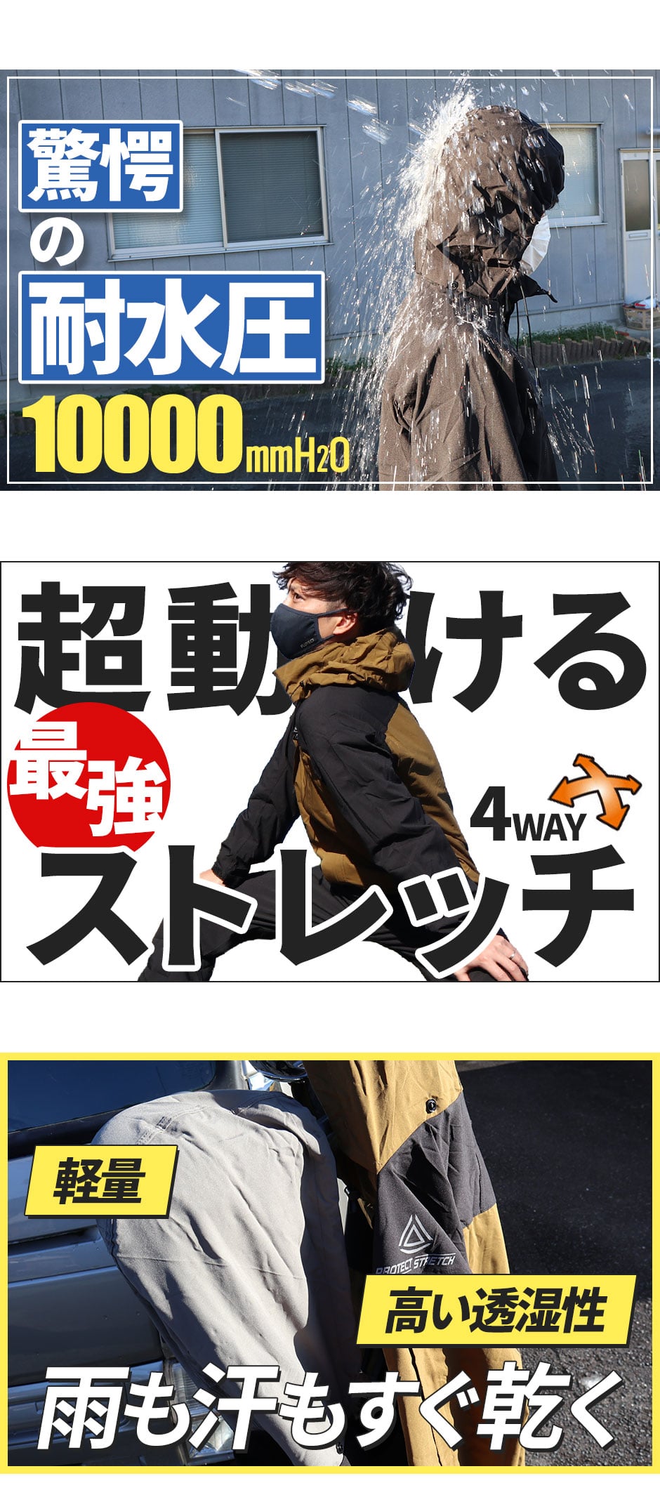 プロテクトストレッチレインウェア 4WAY・透湿