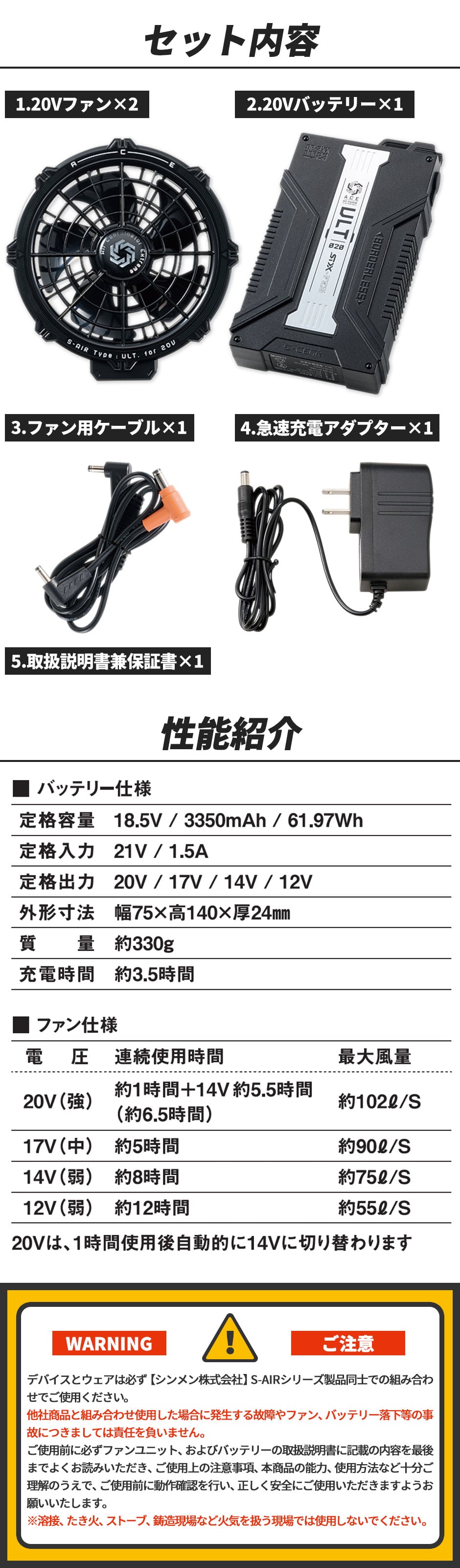 S-AIR ULTIMATE EVO 20Vファンバッテリーフルセット