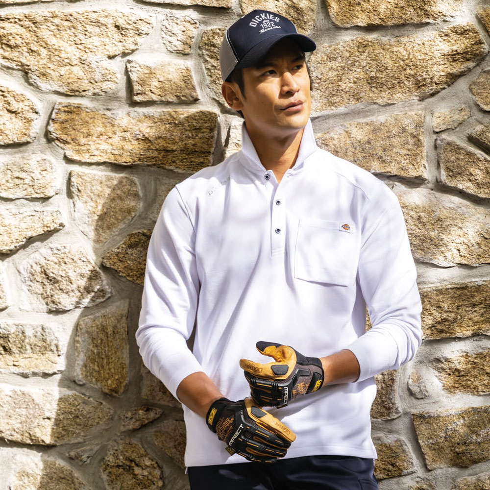 T/C鬼鹿の子 長袖ポロシャツ