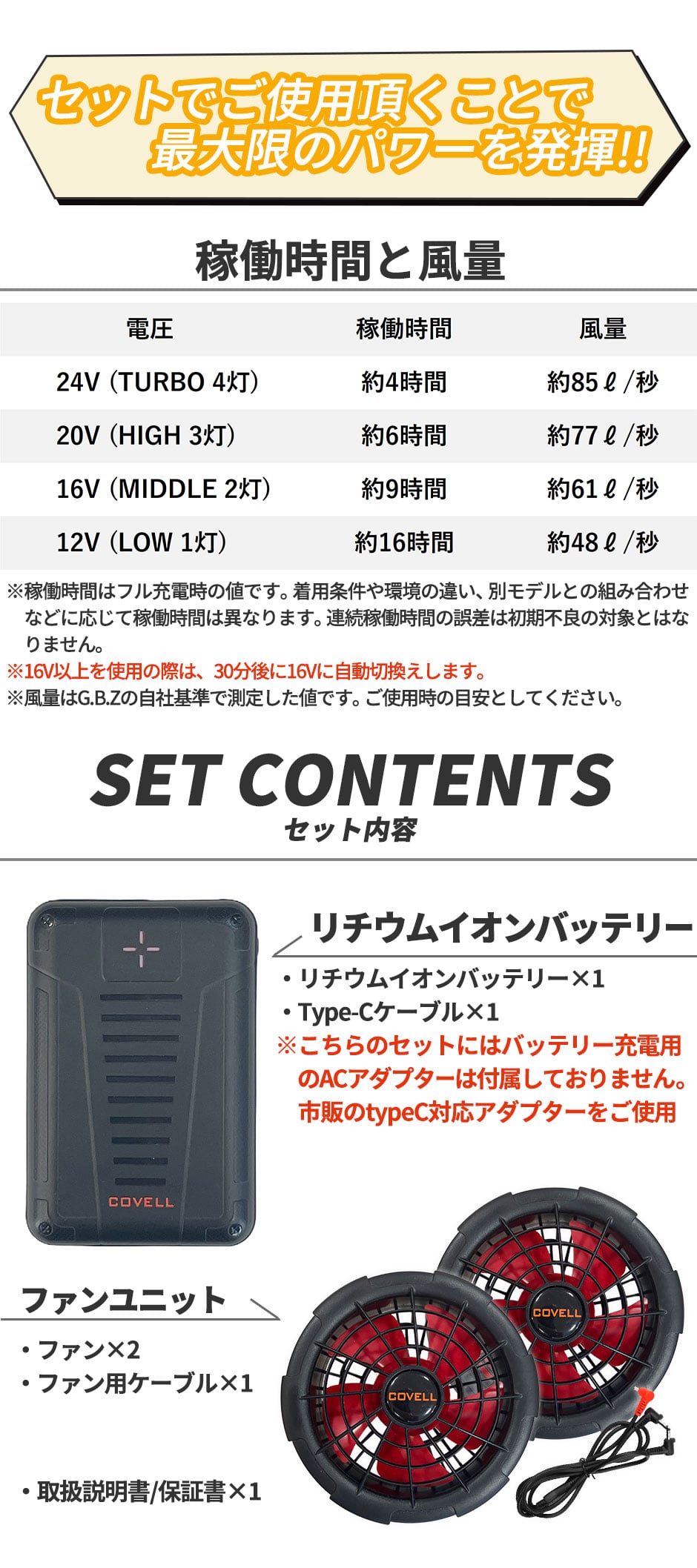 バッテリー&ファン付きセット 24V仕様 2025年モデル