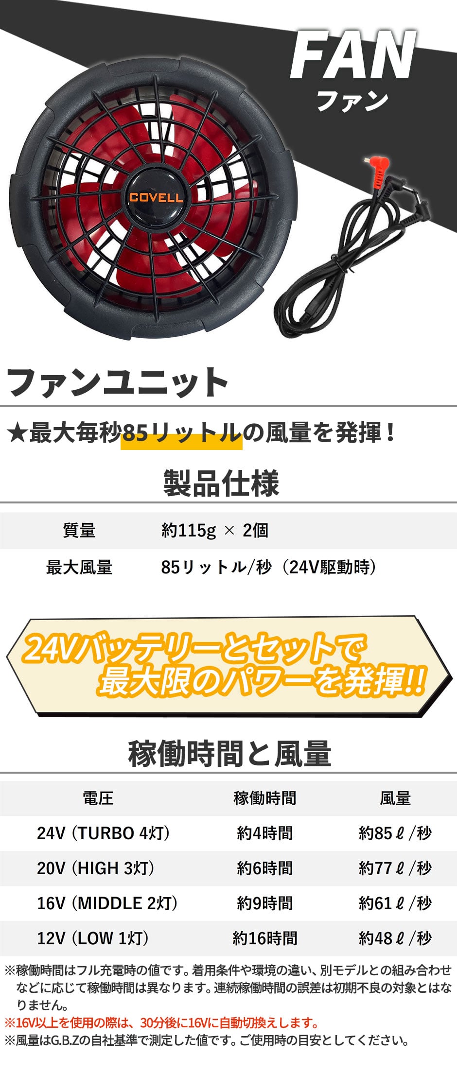 24Vファンセット (ケーブル付き) 2025年モデル