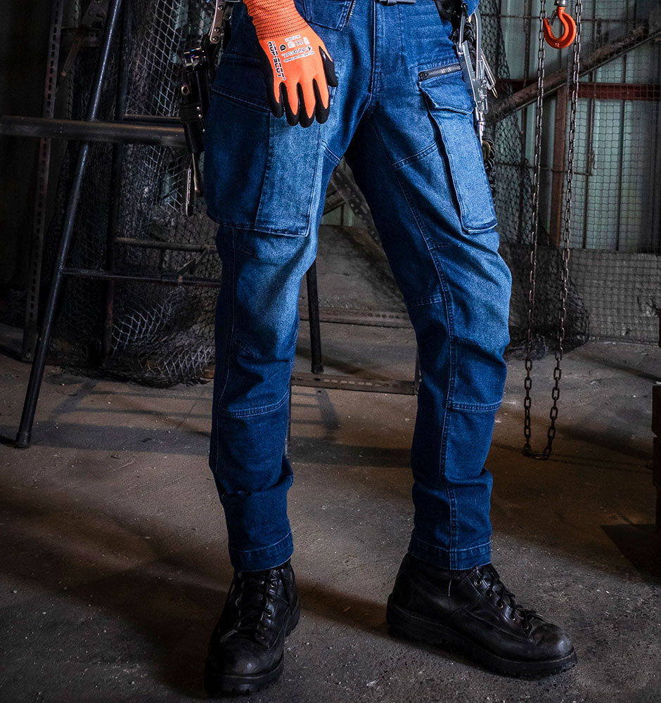 HOP-SCOT フレックステック 3DデニムJOBカーゴパンツ 8.1oz