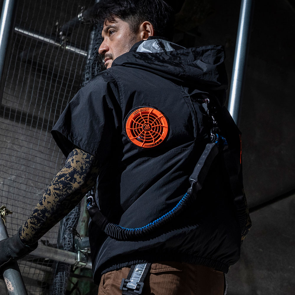 HOP-SCOT WZ 遮熱チタン半袖ジャケット（ファン無し）フード脱着式 ハイバック仕様 フルハーネス対応