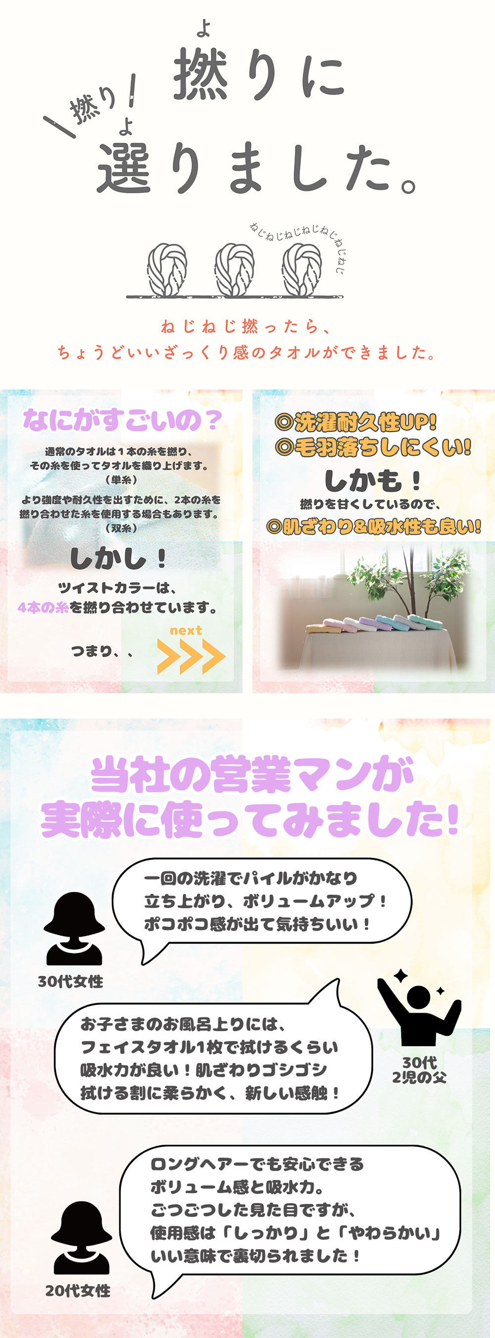 ハンドタオル 撚りに選りました。ツイストカラー