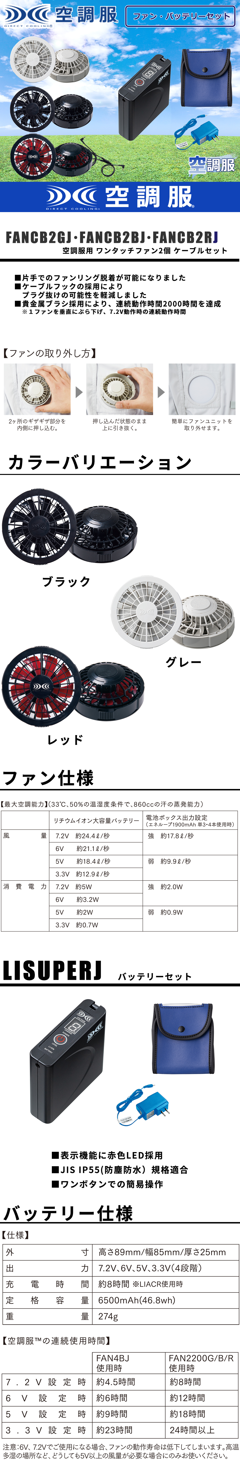 空調服バッテリーファンスターターセット BTSP1 FAN2200 8時間 2020年モデル