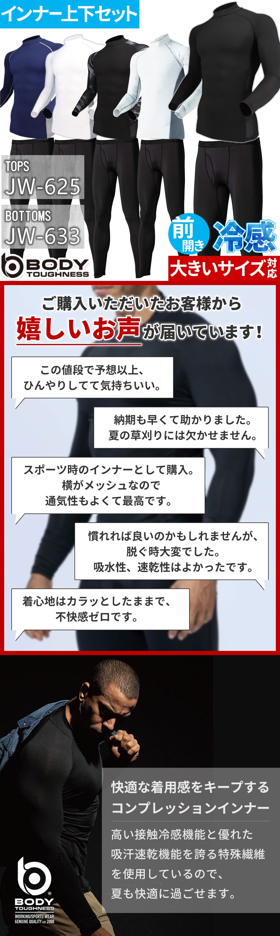 ボディータフネス 冷感インナー 上下セット(JW-625+JW-633)