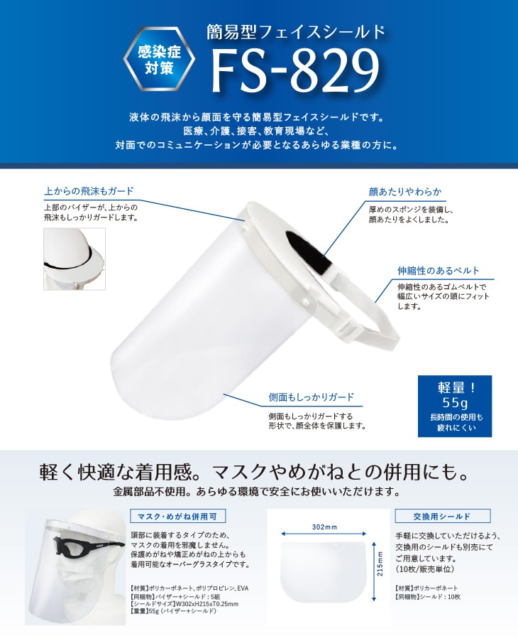 簡易型フェイスシールド FS-829用 交換用シールド ≪10セット≫