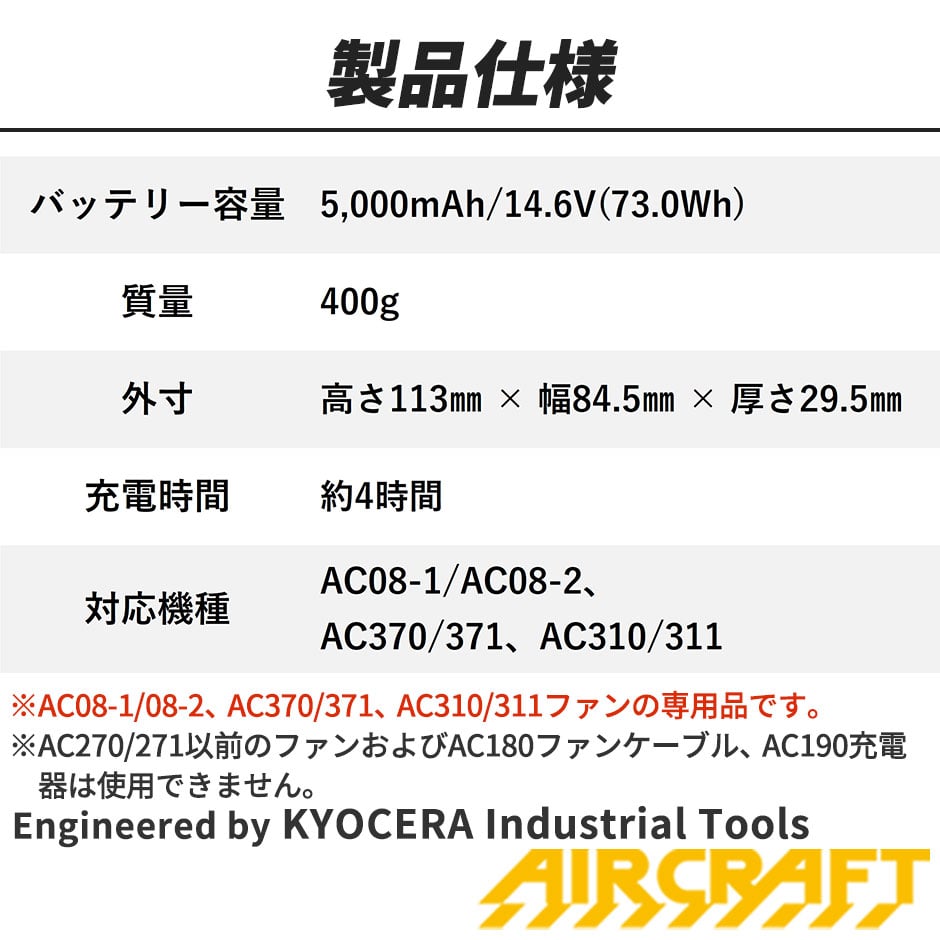 バートル エアークラフト 2024年モデル ファン バッテリーセット AC08 AC08-1