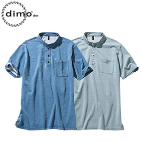 D406 ニットデニムスタンドカラーポロシャツ